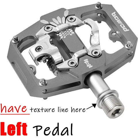 Left pedal of Non Slip 9 Sixteenth Inch Lightweight Nylon Fiber Bike Pedals With Wide Flat Platform showing texture line.