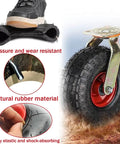 Top Shelf Hella Solid Eight Inch Swivel Caster Plates With Secure Wheel Brakes For Smooth Furniture Moves, rubber tire detail.