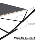 Side view of anti-tipping protection on Two Person Outdoor Hammock With Heavy Duty Steel Stand 55 Inch, Haze Gray.
