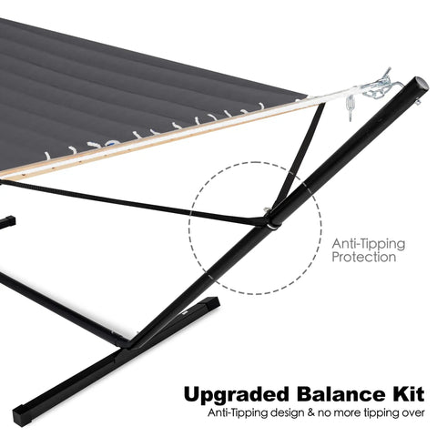 Side view of anti-tipping protection on Two Person Outdoor Hammock With Heavy Duty Steel Stand 55 Inch, Haze Gray.