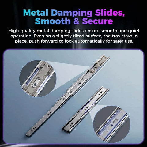 Metal damping slides for Space Saving Dual Layer 3D Printing Workstand With Pull Out Shelves, 15kg Per Layer, secure and smooth operation.