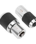 Solid Two Piece Tap Socket Set With 3/8 Drive Socket A Extractors, Heavy Duty Alloy Steel Thread Tap Removers Fit M3 To Half Inch, showcasing two taps with knurled grips.