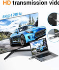 USB C Adapter Car Charger OTG Converter for MacBook Pro Air 2024 Samsung Notebook connected to TV and laptop displaying video