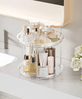 Two Tier Lazy Susan Turntable Organizer For Cabinet And Pantry Space Saver 9 Inch Rotating Spice Rack on bathroom counter