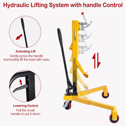 Heavy Duty 55 Gallon Drum Cart With Built In Hydraulic Lift 550 Lb Load Poly On Steel Braked Wheels Upgraded Oil Drum Dolly Trolley For Easy Drum Moving, side view