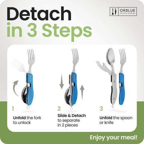 4 In 1 Camping Utensils Set Portable Stainless Steel Spoon Fork Knife And Bottle Opener Multitool Detach in 3 Steps Guide