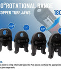 Professional 18V Cordless Pipe Crimping Tool With Four Interchangeable Jaws, 180° swivel head, suitable for copper repairs.