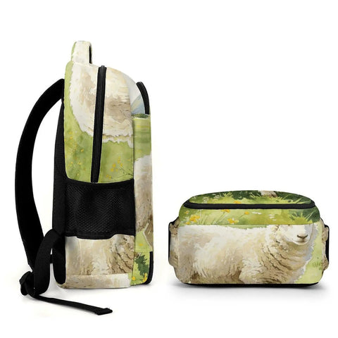 Watercolor Meadow Sheep Printed Backpack For Everyday Use Unisex Large Capacity Daypack Durable Polyester
