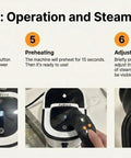 Pro Two In One Steam Cleaner Mop With Large Tank For Sixty Min Run And Fifteen Sec Warm Up showing control panel and steam settings.