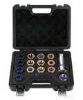 Axle spindle thread repair kit, Tesmirror 16-piece in a hard case with 10 dies and a 1-1/16 inch extension bar