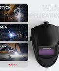 True Color Solar Powered Auto Darkening Welding Helmet With Wide Shade 4 To 13 for TIG MIG ARC Welding and Grinding, front view.