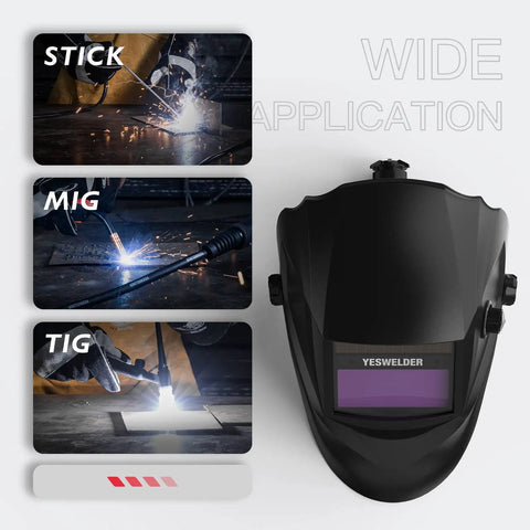 True Color Solar Powered Auto Darkening Welding Helmet With Wide Shade 4 To 13 for TIG MIG ARC Welding and Grinding, front view.