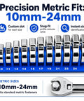 Modular Crowfoot Wrench Organizer Tray For 10mm To 22mm Wrenches, Drawer Friendly Tool Tray in blue with wrench sizes labeled
