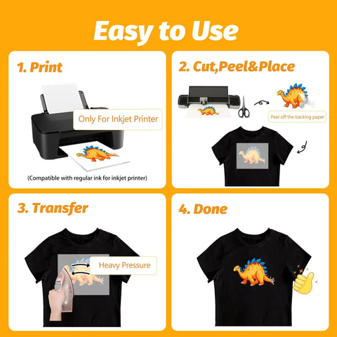 Step-by-step guide using Dark Cotton Inkjet Heat Transfer Paper For T Shirts 10 Sheets 8.5x11 Inches Printable Iron On Transfers For Dark Fabric