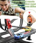 Epic Slot Car Race Track Set With 23 Foot Track, 4 Cars in action with remote control and loops for racing fun.