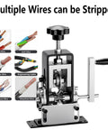 DualDrive Wire Stripping Machine for copper wire 0.06 to 1 inch gauge showing drill powered and hand crank with tungsten blade