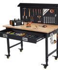 72 Inch Heavy Duty Rolling Tool Chest With Stainless Steel Cabinet And 15 Drawers Solid Wood Top Workbench Mobile Toolbox