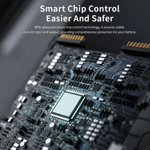 Close-up of smart chip in Two Way Battery Charger Station For Air 3S And Air 3 Drones, 65W Fast Charging Hub.