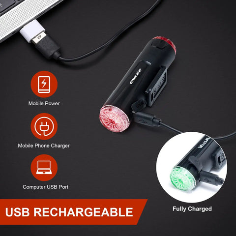 2 In 1 Bike Headlight And Taillight For Night Riding USB Rechargeable Front And Rear Helmet Light IP66 Waterproof Five Modes With Mount Bracket Perfect For Safe City And Trail Cycling