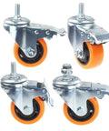 Set of 4 heavy-duty swivel caster wheels with 3-inch orange PVC wheels and M12-1.75x25mm stems