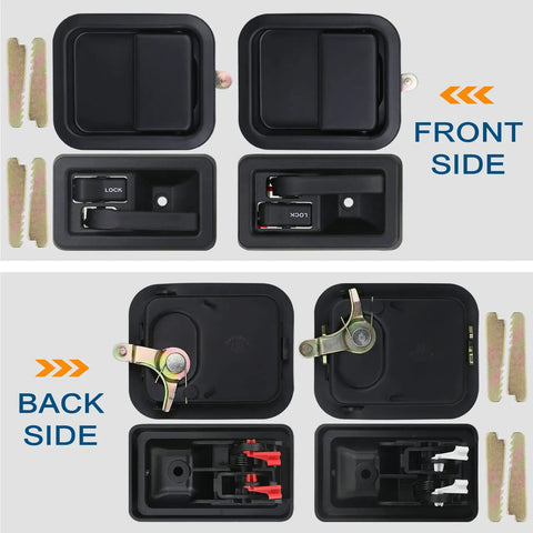 Jeep Wrangler Exterior And Interior Door Handles With Keepers Kit For YJ TJ 1991 2002 Full Doors Front and Back View
