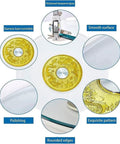 Glass Lazy Susan Turntable For Dining Table And Kitchen, highlighted features including silent rotation, tempered glass, and ornate design