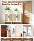 Home security setup with Heavy-Duty Zinc Alloy Barn Door Lock, demonstrating anti-pry safety latch on a wooden door.