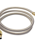 Stainless steel flexible gas line with brass compression fittings at ends, 36 inches long.