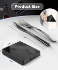 Compact Espresso Coffee Scale With Timer For Baristas And Home Brewers, size comparison with cutlery and pocket fitting.