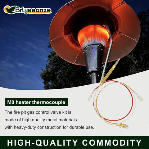 Outdoor Patio Heater Thermocouple Replacement Universal Fit With M8 X 1 Connection Nuts, M6 X 0.75 Threaded Head, 16.2 Inch Long