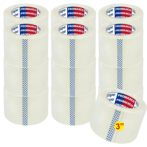 Three Inch Wide Heavy Duty Packing Tape 55 Yards Per Roll 990 Yards Total Clear 2.5 Mil Acrylic Water Based Non Formaldehyde Easy Tear