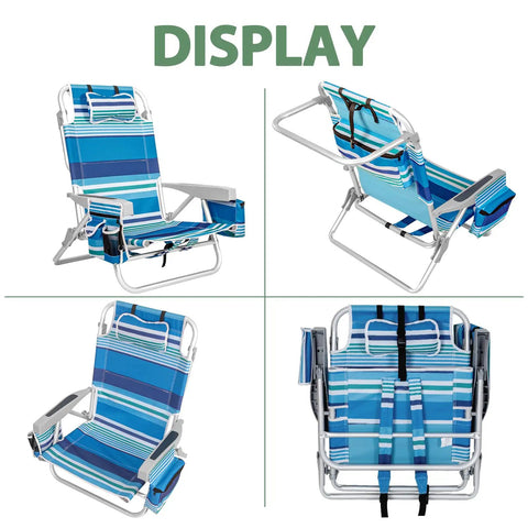 Extra Wide 2 Pack Lay Flat Folding Beach Chairs With 5 Positions Aluminum Frame Includes Cooler Bag Cup And Phone Holder