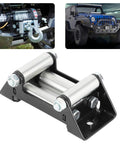 Side By Side Winch Fairlead Cable Roller With Iron Support Beefy Heavy Duty 125mm 5in Hole Distance Reducing Friction And Cable Wear For Universal Fit On Off Road Rigs UTVs And Jeeps shown with off-road vehicle setup.