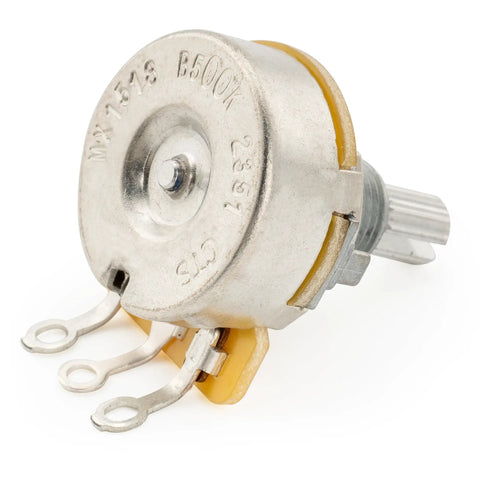 Split Shaft 3/8 Inch 500K Linear Taper Potentiometers For Electric Guitars And Basses, close-up of the 24-spline split shaft.