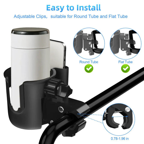 Universal Adjustable Golf Cart Cup Holder And Phone Mount Fits Ezgo Club Car Yamaha Models with adjustable clips for easy installation.