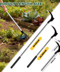 Beast Mode Double Head Sickle Weeding Tool Manual Weeder with Sharp Curved Blade, garden use, showing lengths 48.4 and 32.2 inches.