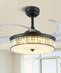 42 Inch Retractable Ceiling Fan Chandelier With Lights And Remote Crystal Fandelier With Retractable Blades for living room