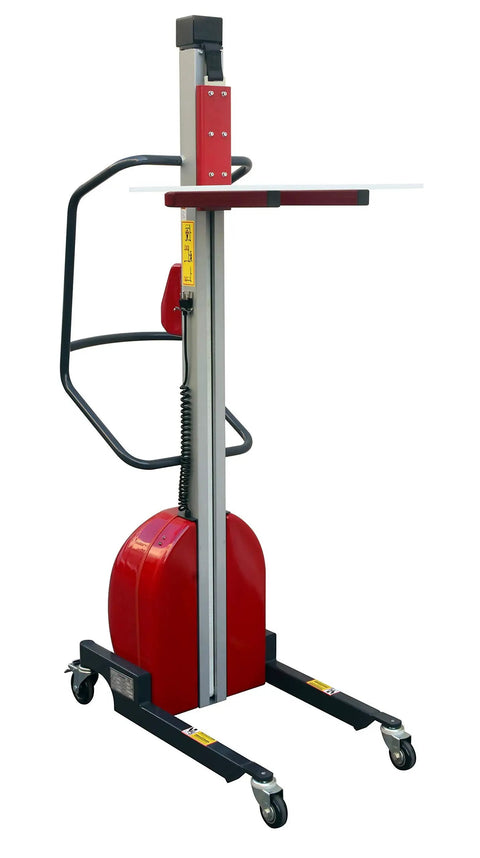 Heavy Duty Electric Lift Work Positioner Truck With 330 Lbs Capacity And 59 Inch Platform Rise For Easy Maintenance, steel build, compact design.