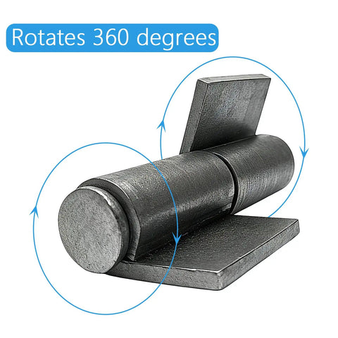 Close-up of Six Pack Heavy Duty Weld On Door Hinges with 360 Degree Rotation, showing steel construction and black finish.