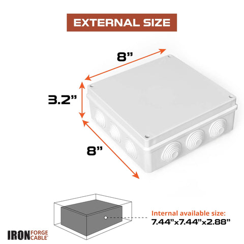 Outdoor Electrical Box 8x8x3.2 Inches White Waterproof IP65 ABS Plastic Drillable Cover With Complete Accessories For Weatherproof Wiring Heavy Duty Safe Junction Box For Outdoor Projects.