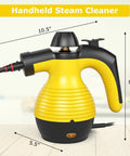 Heavy Duty Handheld Steam Cleaner 1050W Portable Household Steamer dimensions 10.5" height, 8" width, 5.5" base, yellow and black design.