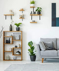 Living room featuring 10 Pack Black Cast Iron L Shelf Brackets Heavy Duty Corner Braces Support Sixty Six Pounds Rust Resistant Wall Mount.