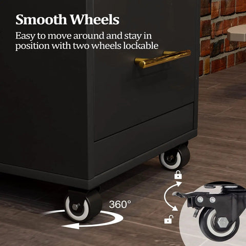 Smooth wheels of Pro Grade Salon Rolling Cart With Wheels Three Drawer Styling Station Mobile Beauty Cart With Hot Tools Holder