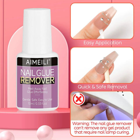 Pro Nail Glue And Remover Kit For Press On Nails with easy application and quick removal demonstration, hema free formula