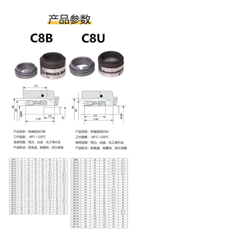 Top Rated Bnytuiopa Mechanical Shaft Seal Fits 28Mm Water Pump showing C8B and C8U models with dimensions and specifications.