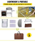 Aluminum Portable Folding Camp Kitchen Table With Windscreen Cupboard And Storage Organizer Carrying Bag For Outdoor Picnics Beach BBQ RV Travel Quick Setup Brown Finish