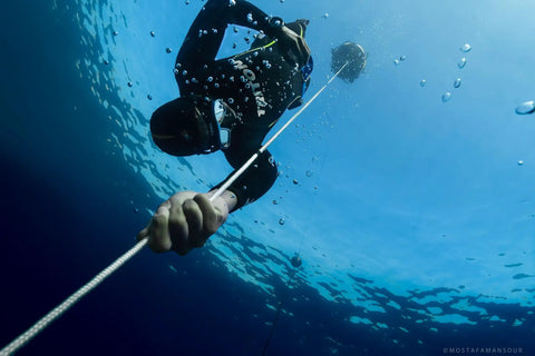 Low Volume Freedive Mask For Freediving, Spearfishing, And Snorkeling With Anti Fog Lens, 180 Degree Panoramic Vision in use underwater