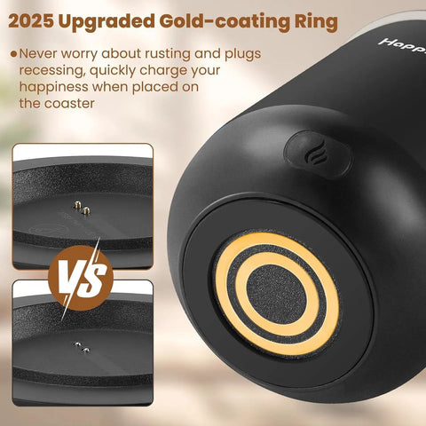 Close-up of Self Heating Coffee Mug With Temperature Control Smart Cup 12 Oz, showcasing the upgraded gold-coating charging ring.