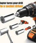 Ultimate Universal Socket Tool Set With Power Drill Adapter 7mm To 19mm Range in use with drill and various socket attachments shown