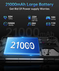 Badass Rugged 5G Tablet Packing Built In Projector And Smooth Android 15 Operating System battery details showing 21000mAh capacity for extended use.